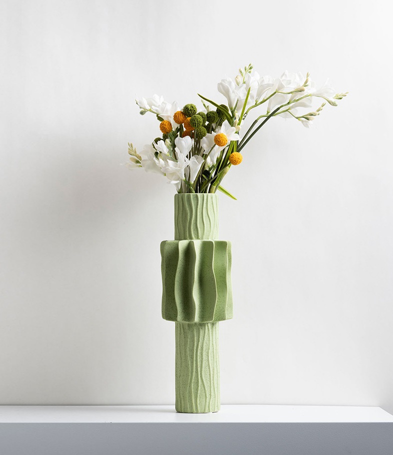 Pleated Green Ceramic Vase