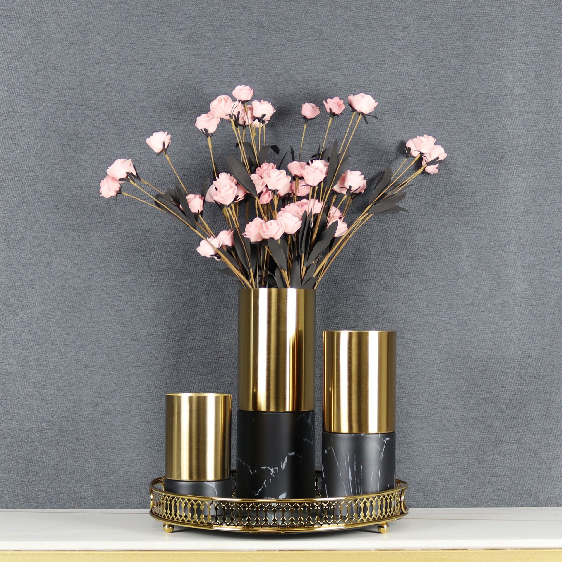 Black Marble & Gold Metal Vase