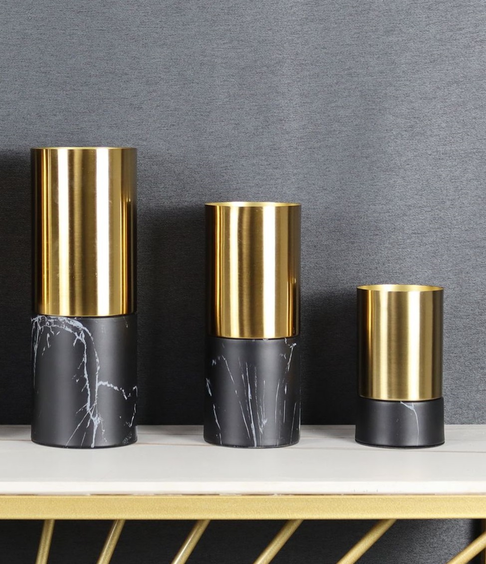 Black Marble & Gold Metal Vase
