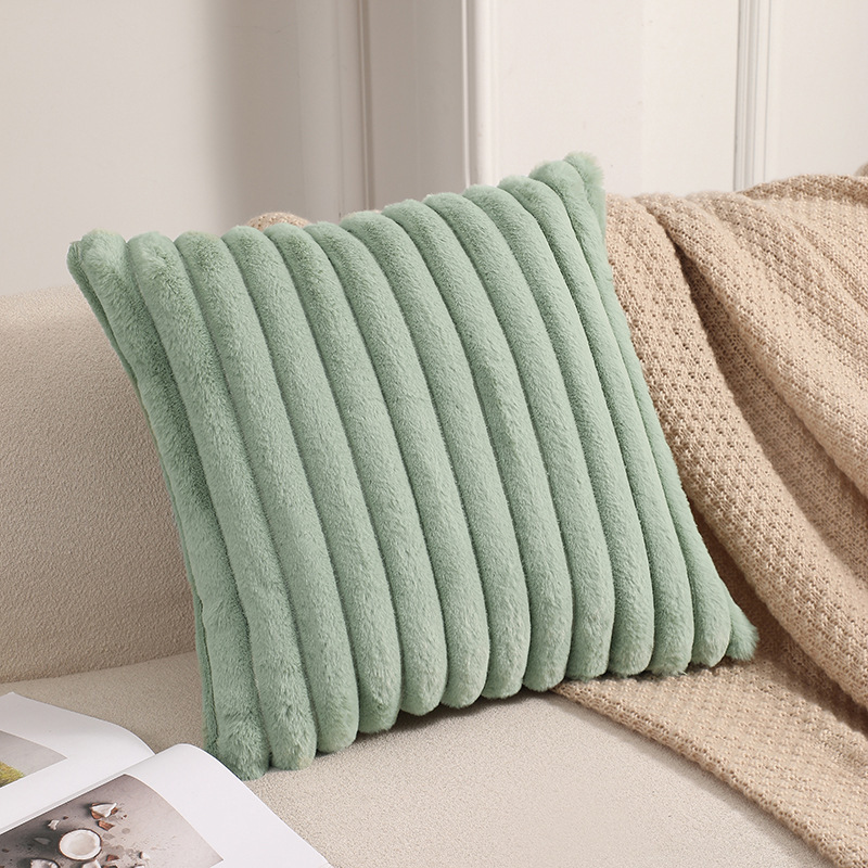 Green Fur Striped Cushion
