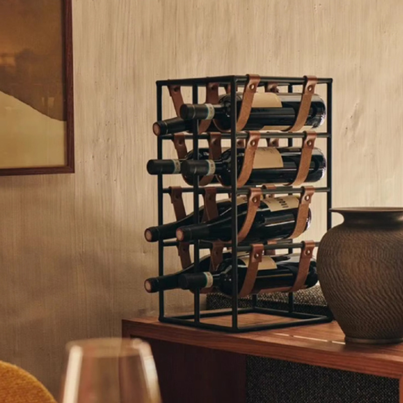 Metal & Leather Wine Rack